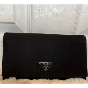 PRADA "TESSUTO" NERO NYLON AND SAFFIANO LEATHER BIFOLD WALLET